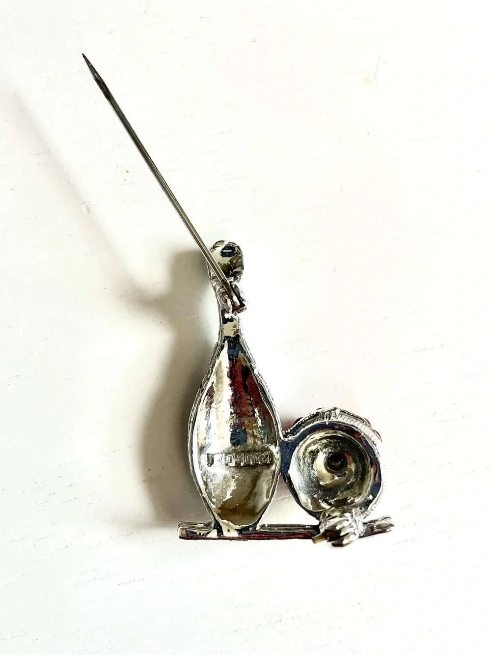 Dodds Vintage Bowling Brooch Pin Red Rhinestone Ball Silver Retro Collectible